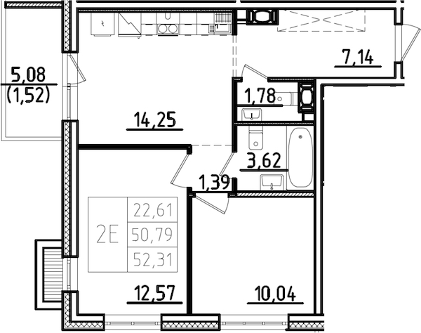 2-комнатная квартира 55.87 м², 1/9 эт., ЖК «IQ Гатчина 3»